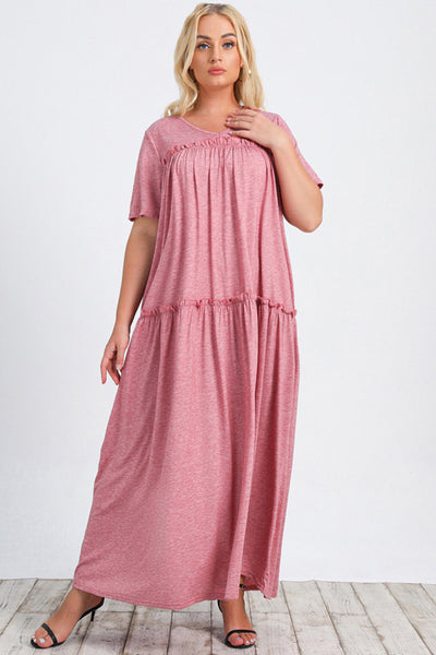 Plus Size Tiered Short Sleeve Maxi ...